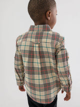 Boys Tannen Plaid Long Sleeve Button Down Shirt: Brown