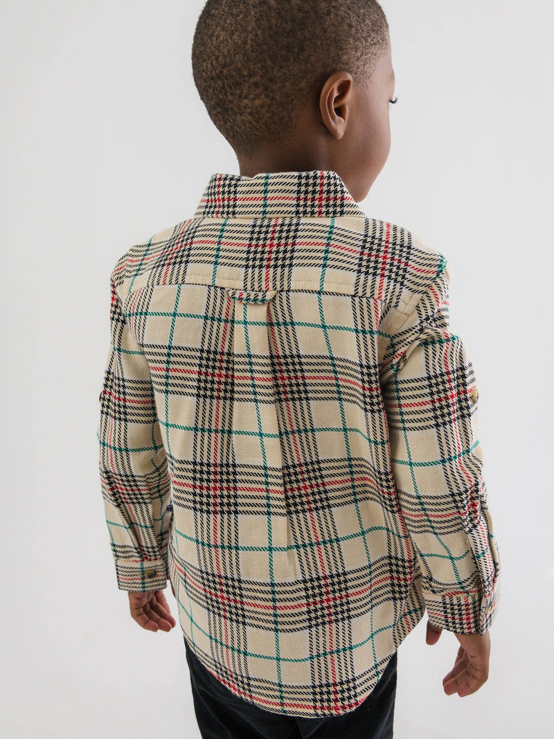 Boys Tannen Plaid Long Sleeve Button Down Shirt: Brown