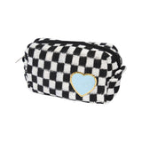 Checkered Cosmetic Bag w/ Glitter Chenile Patches for Tweens: Blue/White