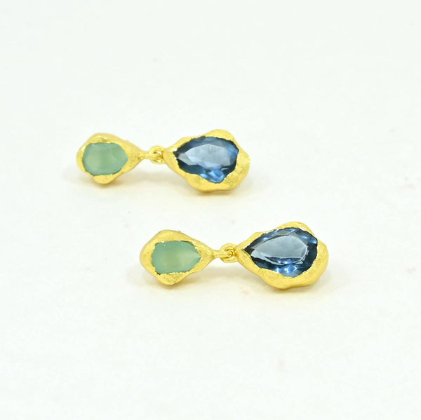 Aveline Earring Gold Plated - Blue Iolite & Aqua Chalcedony
