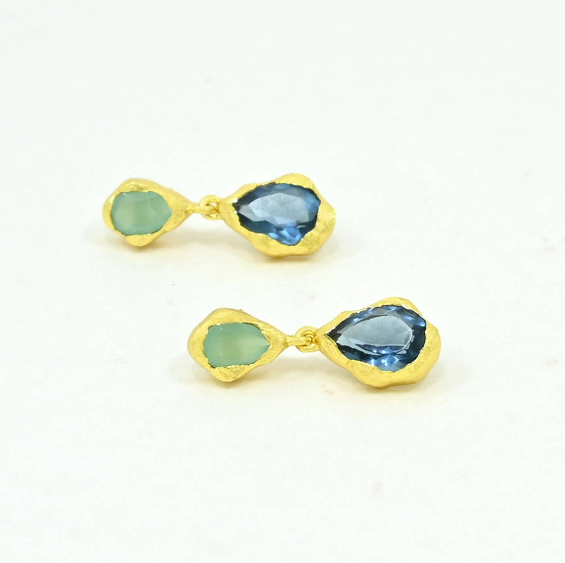 Aveline Earring Gold Plated - Blue Iolite & Aqua Chalcedony