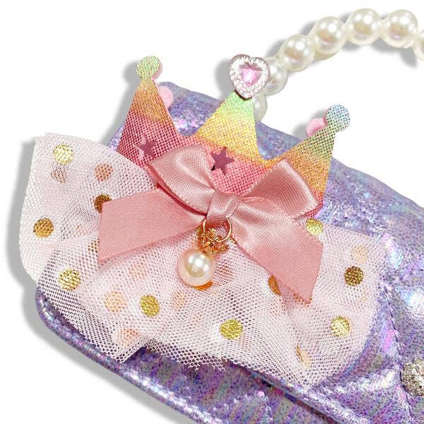 B1343 Crown Applique Shiny Quilted Purse (2 Colors): Pink