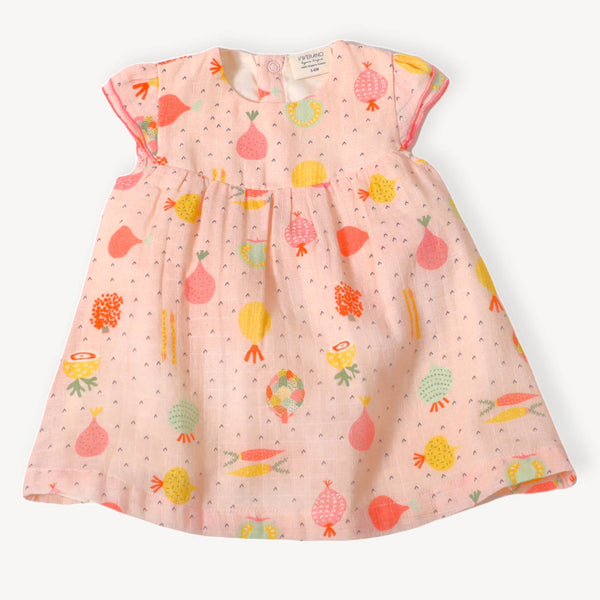 Veggie Baby Cap Sleeve Muslin Dress Bloomer (Organic Muslin): Blush