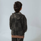 Zip Up Hoodie - Washed Black Denim Check