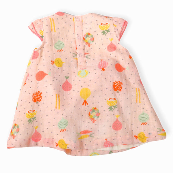 Veggie Baby Cap Sleeve Muslin Dress Bloomer (Organic Muslin): Blush