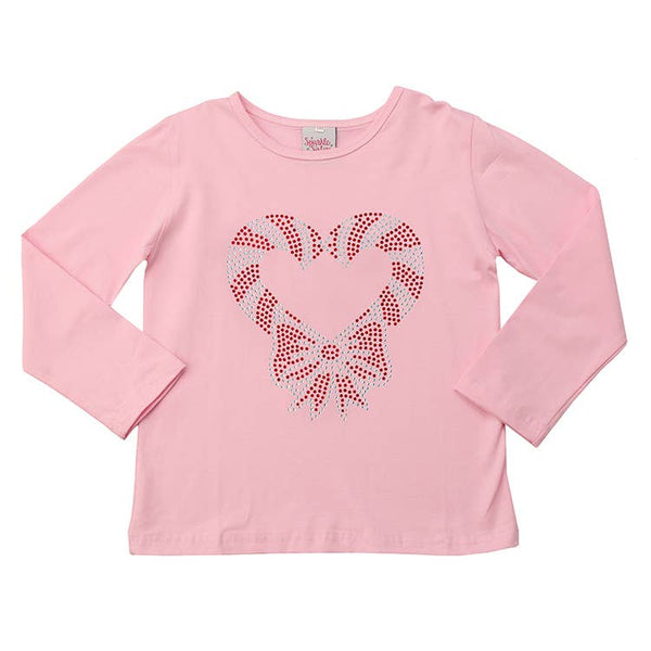 Rhinestone Candy Cane Heart Long Sleeve: White / 3 mo