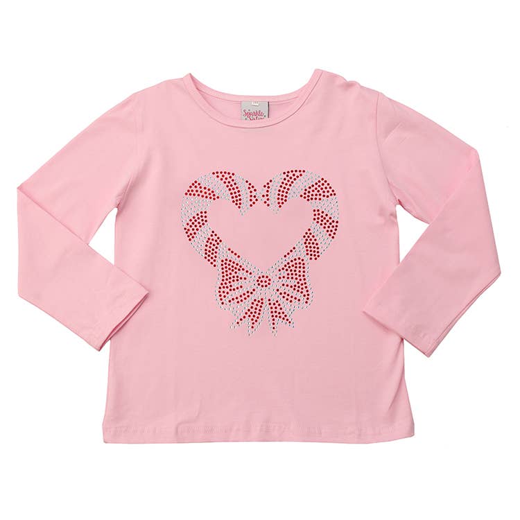 Rhinestone Candy Cane Heart Long Sleeve: White / 12 mo