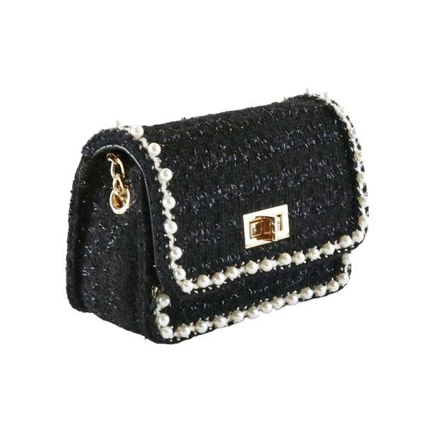 B1306 Pearl Trim Tweed Purse (2 Colors): White