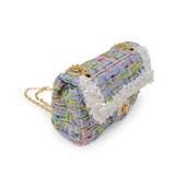 Classic Tweed Handbag with Pearls: White