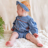 Floral Embroidered Corduroy Bubble Baby Romper (Organic): Coral Blue