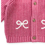 Bow Embroidered Chunky Knit Slouchy Baby Cardigan Sweater : Bubblegum Pink