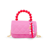 Pearl Handle Message Charm Handbag for Kids: Pink