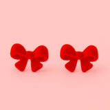 Flocked Bow Earring | Red
