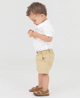 Boys White Dobby Short Sleeve Button Down Shirt: White