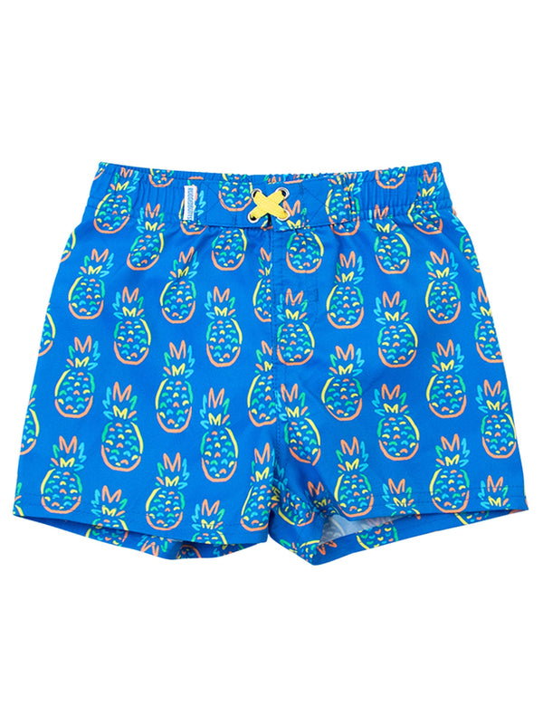 Boys Neon Blue Pineapples Swim Trunks: Blue