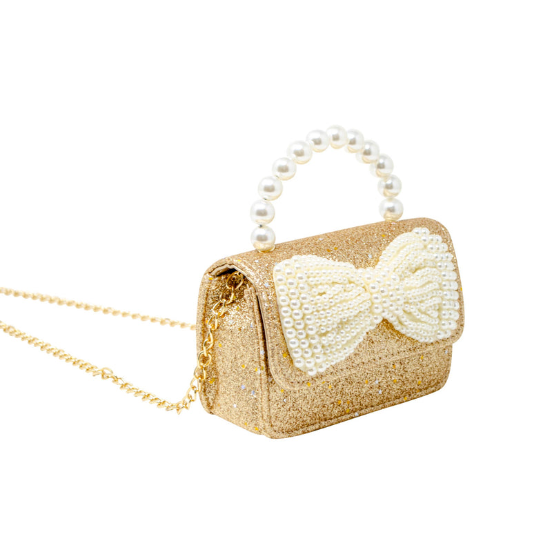Glitter Pearl Handle Bow Handbag: Red
