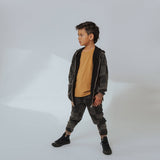 Zip Up Hoodie - Washed Black Denim Check