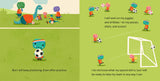 Tiny T. Rex Tries Soccer book cover by Chronicle Books featuring a playful T. Rex character ready to play soccer.