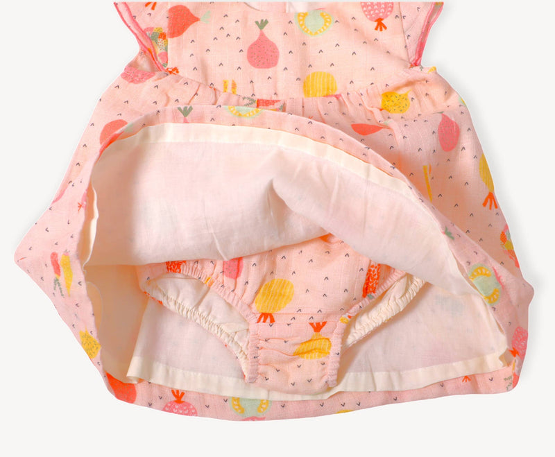 Veggie Baby Cap Sleeve Muslin Dress Bloomer (Organic Muslin): Blush