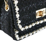 B1306 Pearl Trim Tweed Purse (2 Colors): White