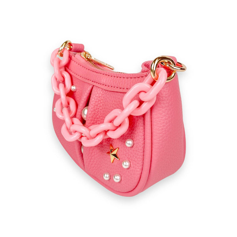 B1310 Pearl Studs Mini Leather Shoulder Bag: Fuchsia