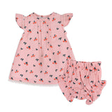 Strawberry Baby Dress + Bloomer (Organic Muslin): Pink / 0-3M
