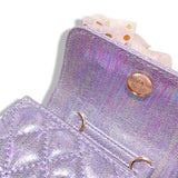 B1343 Crown Applique Shiny Quilted Purse (2 Colors): Pink