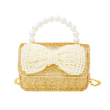 Glitter Pearl Handle Bow Handbag: Red