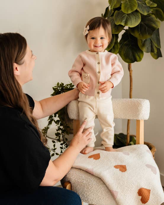 Lily Bow Pockets Sweater Knit Baby Cardigan: Rosewood Pink / 18-24M