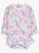 Baby Girls Bow Blooms Long Sleeve One Piece Rash Guard Swimsuit with Signature Rear Ruffles: Multi-Color / 18-24m
