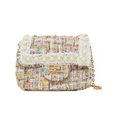 Classic Tweed Handbag with Pearls: White