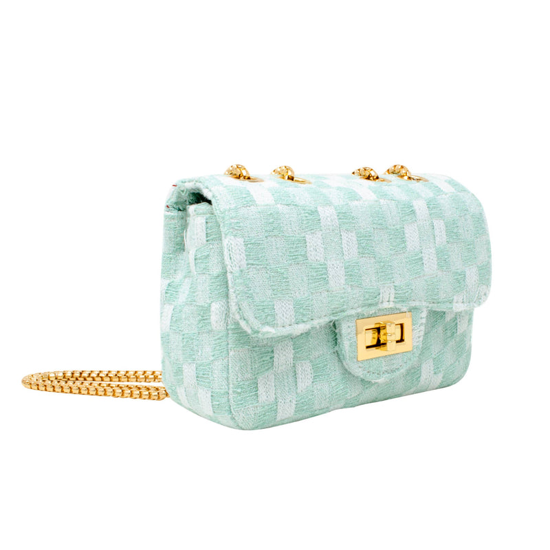 Classic Checkered Tweed Handbag: Blue
