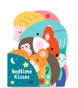 Open children's book titled Bedtime Kisses by Chronicle Books, featuring colorful illustrations of bedtime scenes.