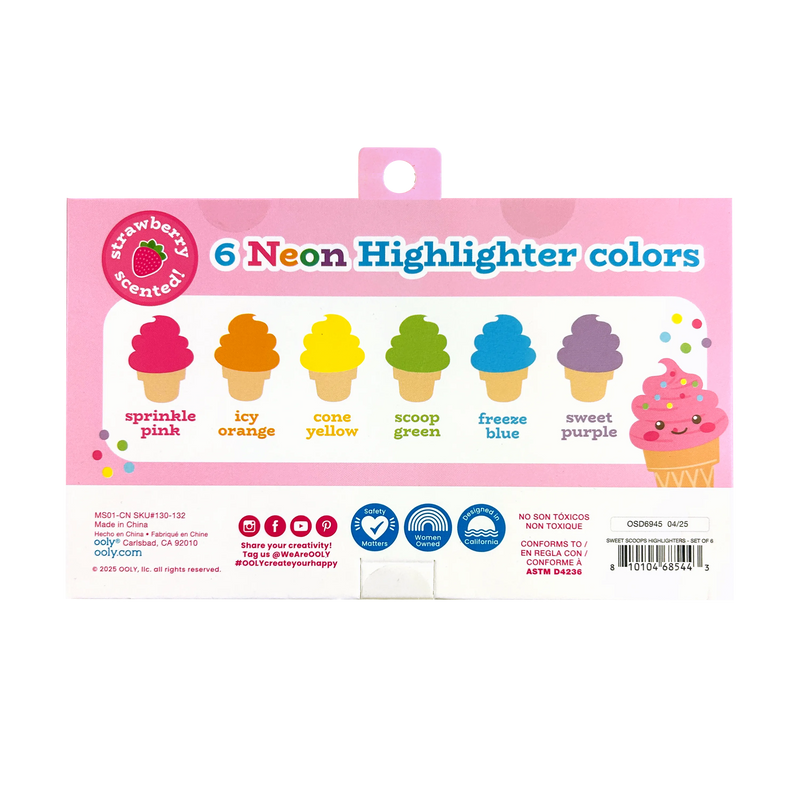 Sweet Scoops: Neon Highlighters - Strawberry Scent (Set of 6)