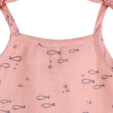 Fishes Shoulder Tie Baby Top & Bottom Set (Organic Muslin): DUSTY PINK