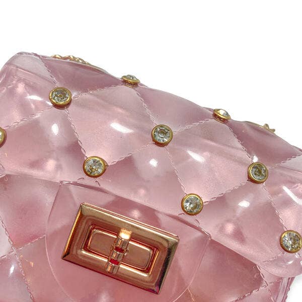 B3001 Rhinestone Stud Quilted Jelly Purse (4 Colors): FUCHSIA