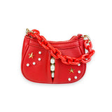 B1310 Pearl Studs Mini Leather Shoulder Bag: Fuchsia