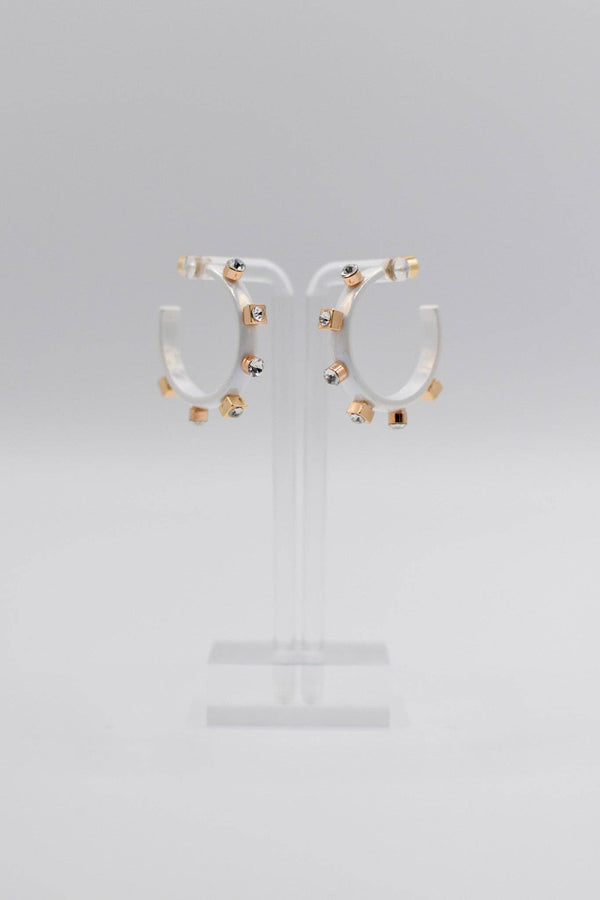 White Metal Hoop - Crystal