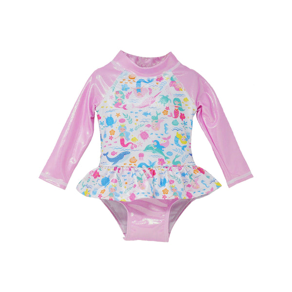 Baby Girls UPF50+ Alissa Infant Ruffle Rash Guard Swimsuit: Mermaid Friends