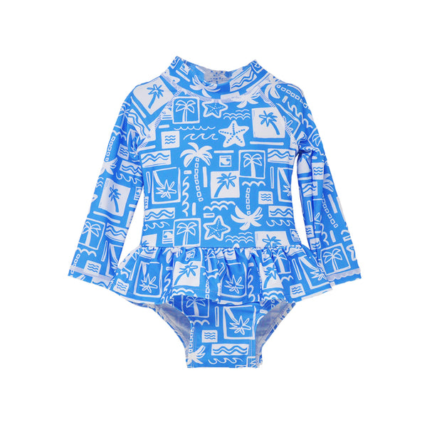 Baby Girls UPF50+ Alissa Infant Ruffle Rash Guard Swimsuit: Seaside Palms