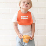 Bella Tunno Party Animal Wonder Bib in orange, soft and absorbent baby bib with playful animal design for feeding time.