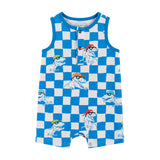 Boys Baby Blue Check Dino Knit Tank Romper w/ Matching Bib