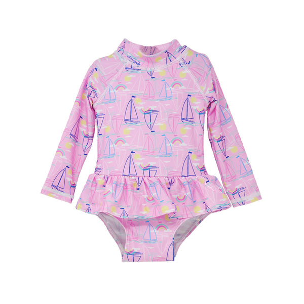 Baby Girls UPF50+ Alissa Infant Ruffle Rash Guard Swimsuit: Sail Away