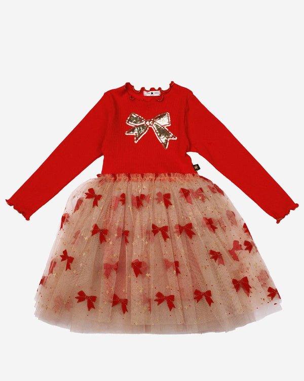 Evelyn Bow Tutu Dress: Red
