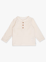 Boys Ivory Knit Long Sleeve Henley Tee: Off-White
