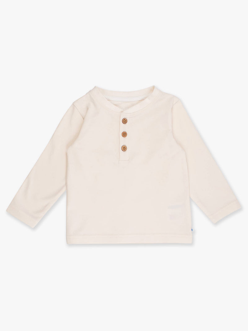 Boys Ivory Knit Long Sleeve Henley Tee: Off-White