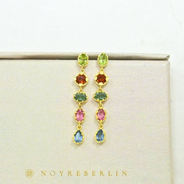 Blythe Stud Earring Gold Plated - Multi Tourmaline & Iolite