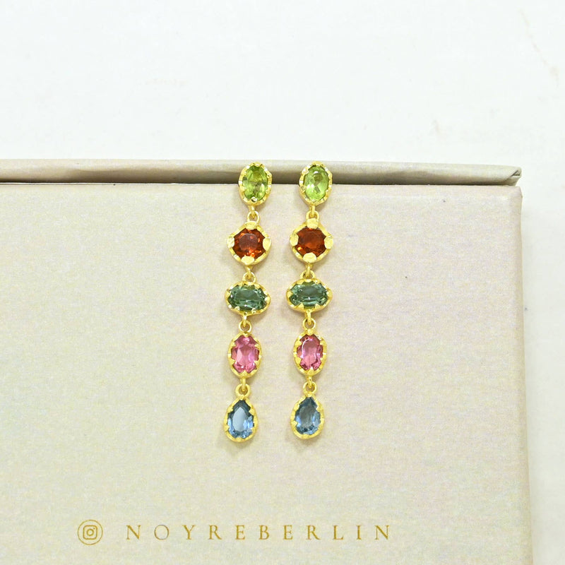 Blythe Stud Earring Gold Plated - Multi Tourmaline & Iolite