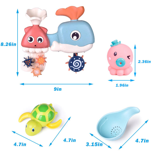 8 PCs Bath Toys for Toddler with Waterfall Station Squirters