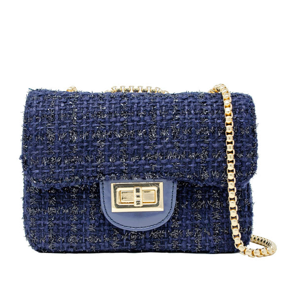 Classic Large Tweed Handbag: Navy